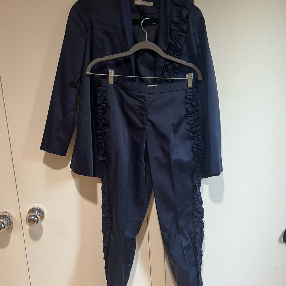 ASOS Navy Women's Pantsuit with Ruffle Detail